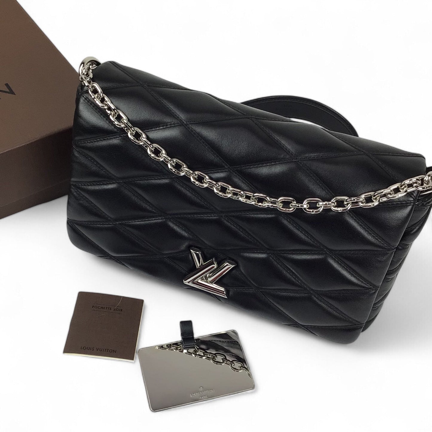 Louis Vuitton G0-14 Malletage MM Black Quilted Leather Shoulder Bag w/Box & Mirror