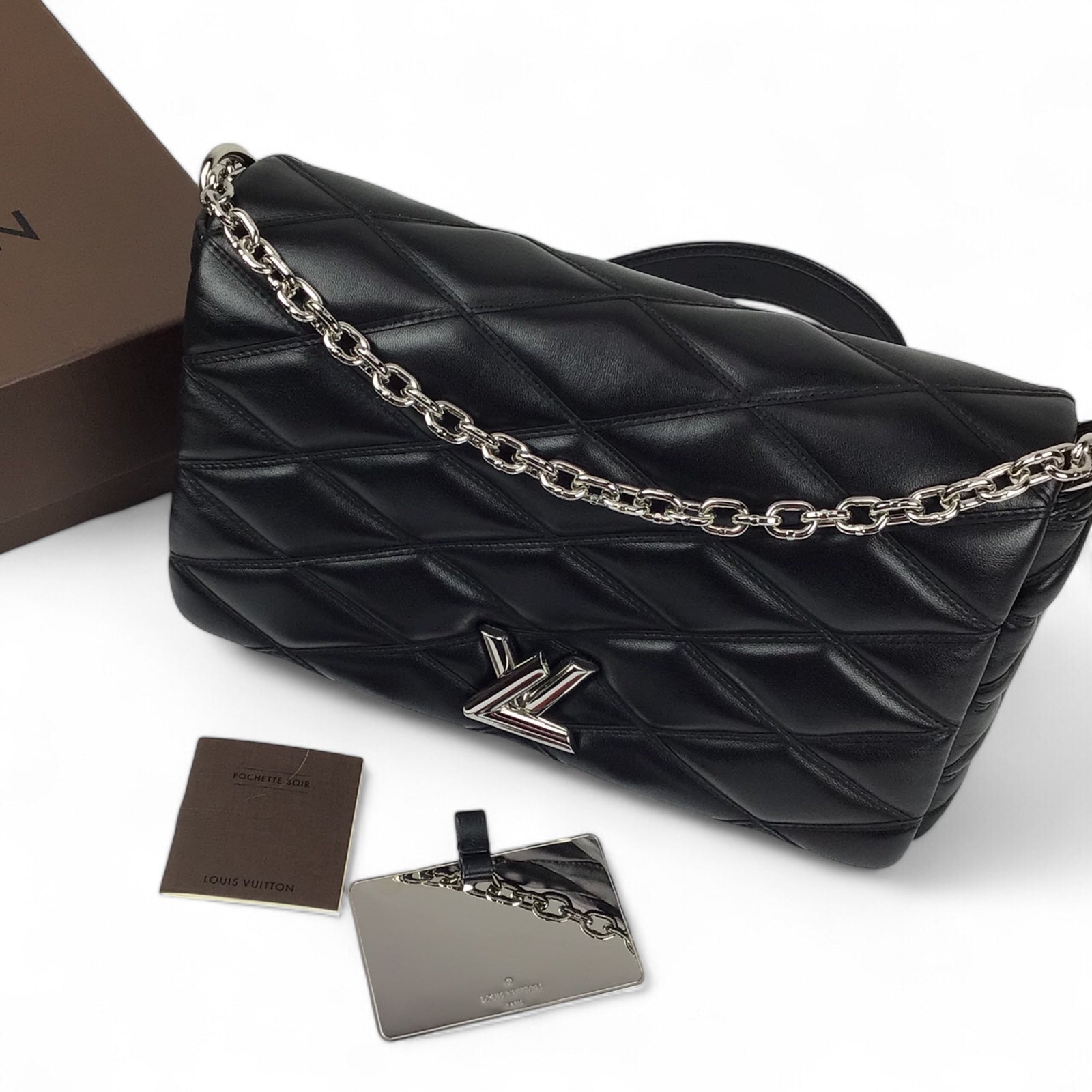 Louis Vuitton G0-14 Malletage MM Black Quilted Leather Shoulder Bag w/Box & Mirror