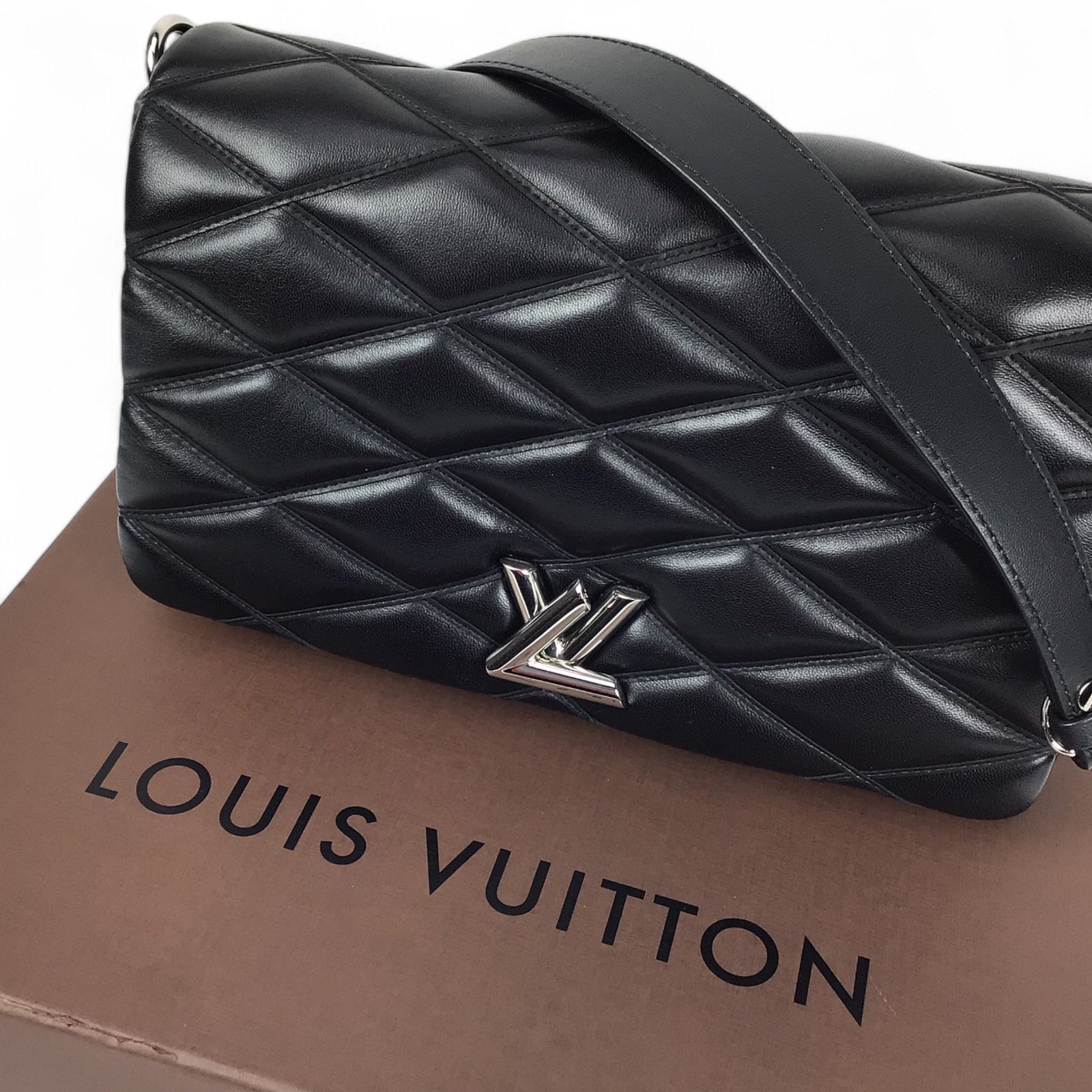 Louis Vuitton G0-14 Malletage MM Black Quilted Leather Shoulder Bag w/Box & Mirror