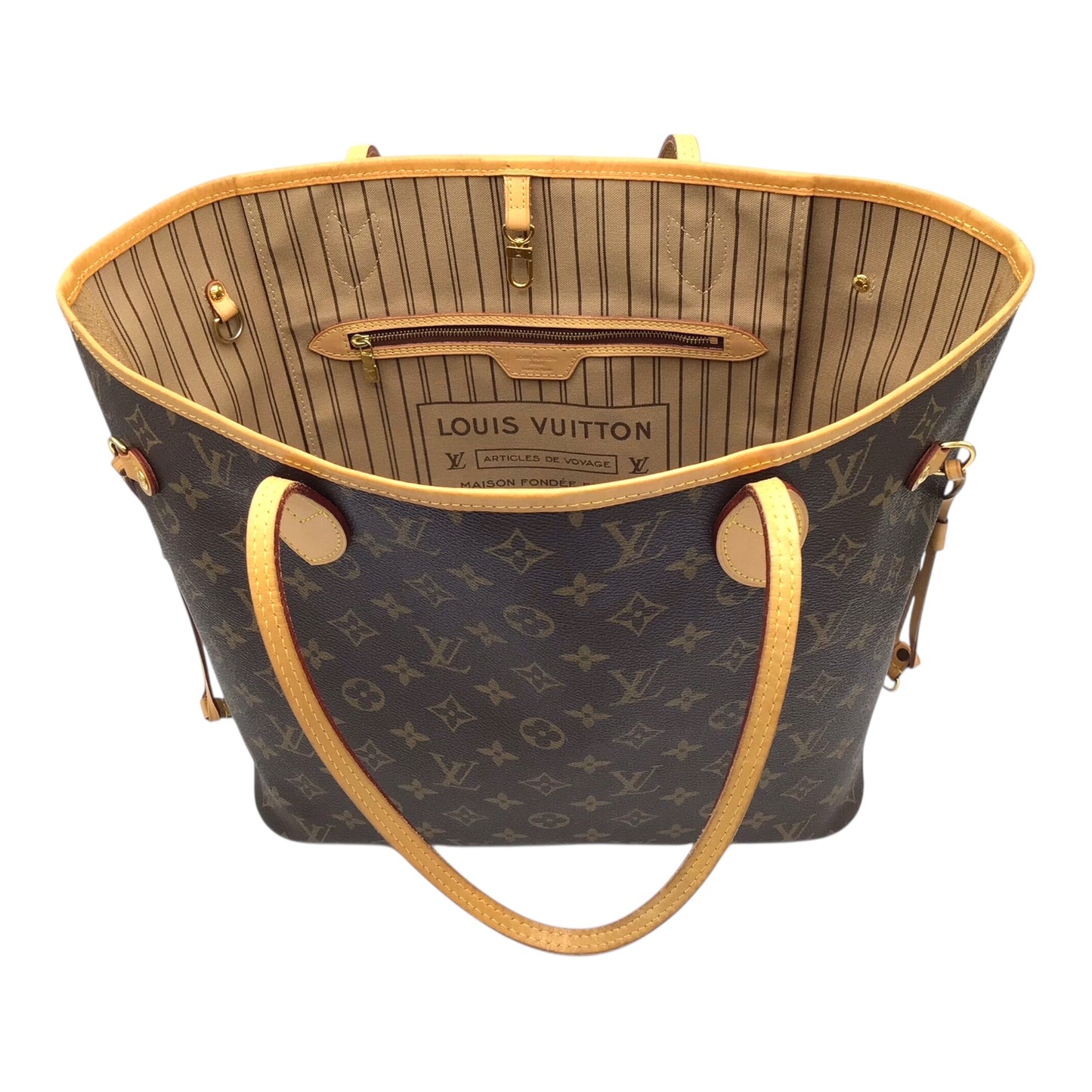 Louis Vuitton Neverfull MM Monogram Tote - Vachetta Leather Straps, Brass Hardware