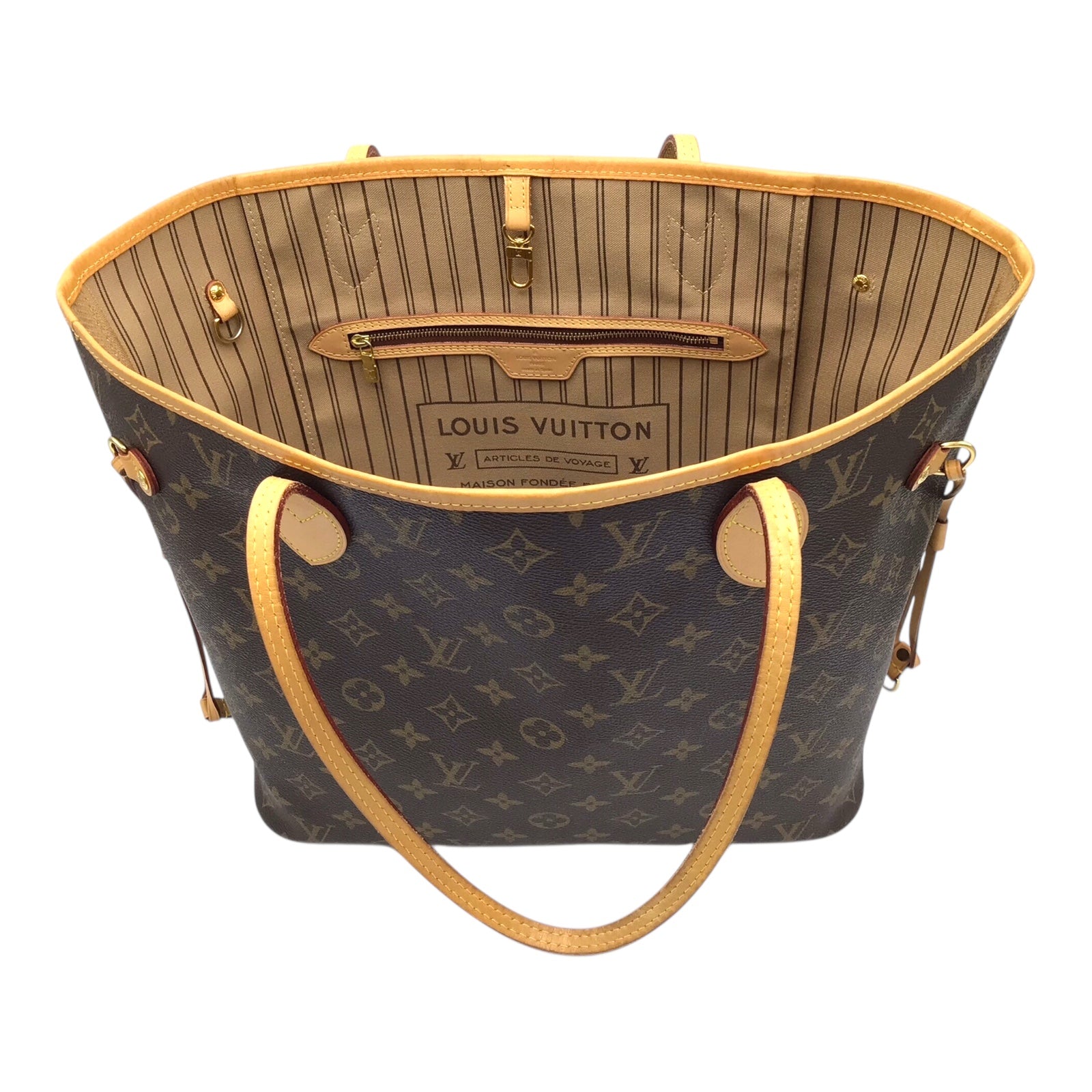 Louis Vuitton Neverfull MM Monogram Tote - Vachetta Leather Straps, Brass Hardware