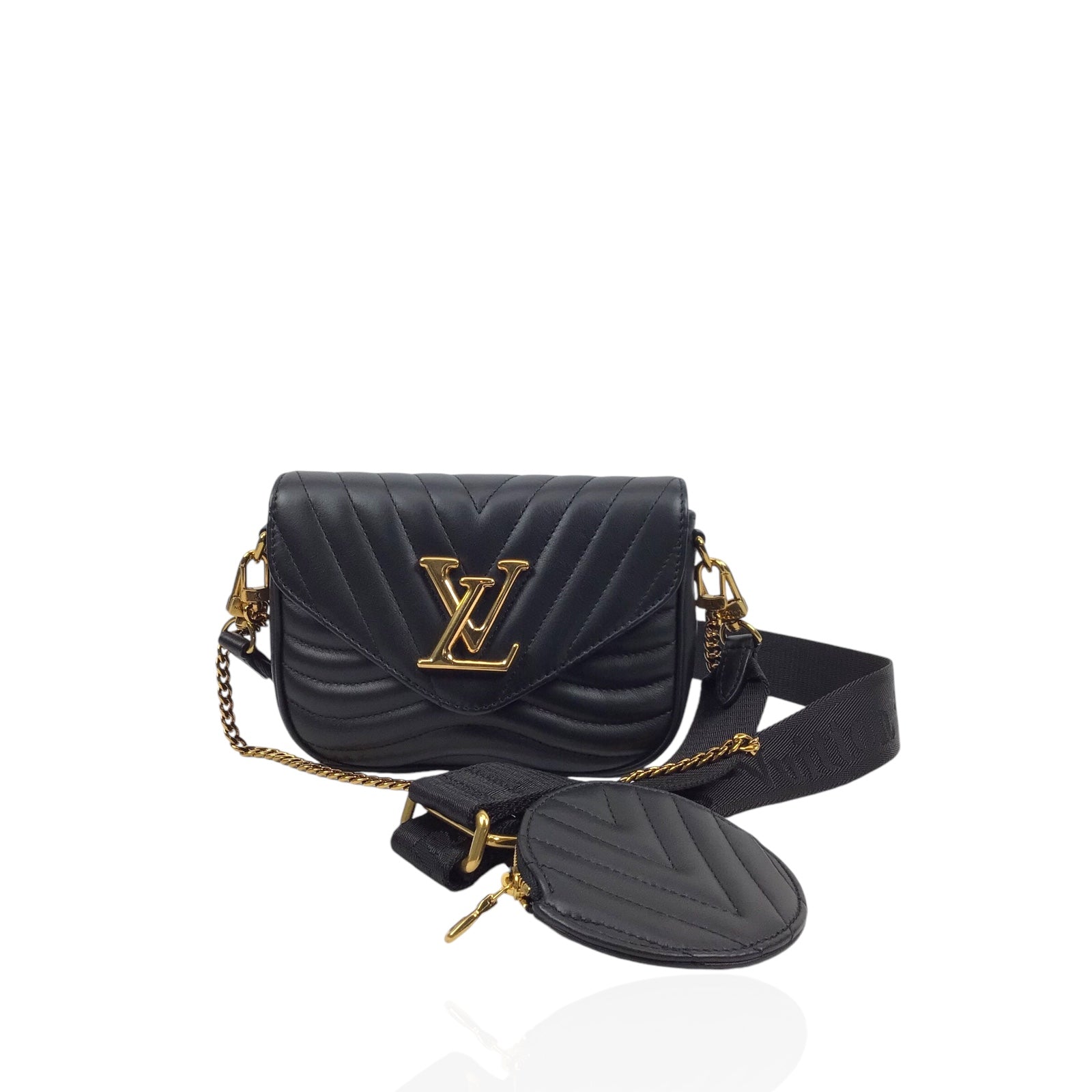 Louis Vuitton New Wave Multi Pochette Black Calfskin, Gold Hardware