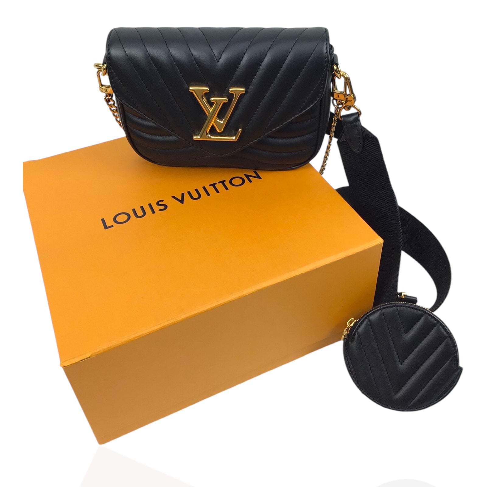 Louis Vuitton New Wave Multi Pochette Black Calfskin, Gold Hardware