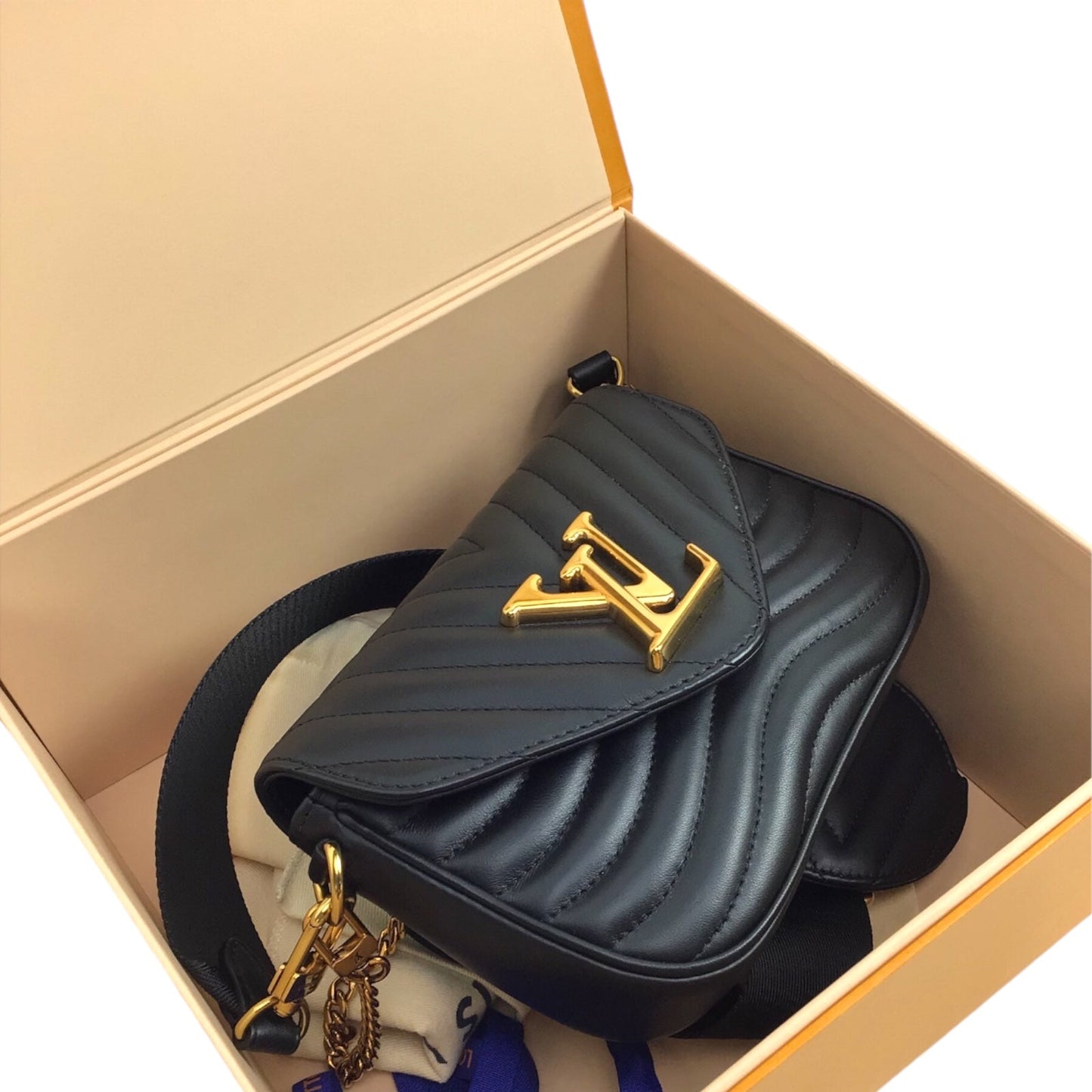 Louis Vuitton New Wave Multi Pochette Black Calfskin, Gold Hardware