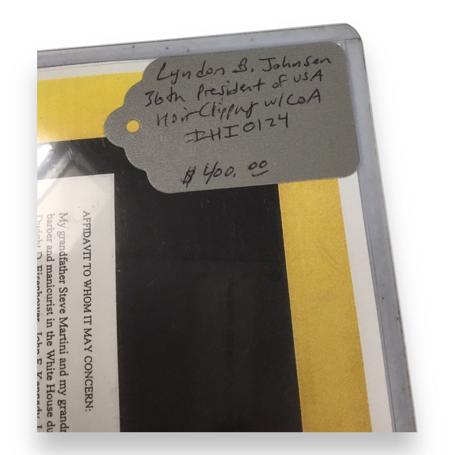 Lyndon B. Johnson Hair Clipping with Certificate of Authenticity