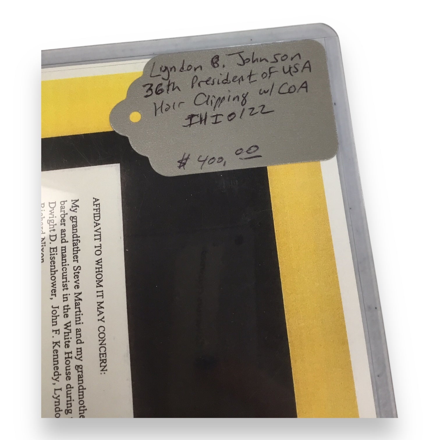 Lyndon B. Johnson Hair Clipping with Certificate of Authenticity