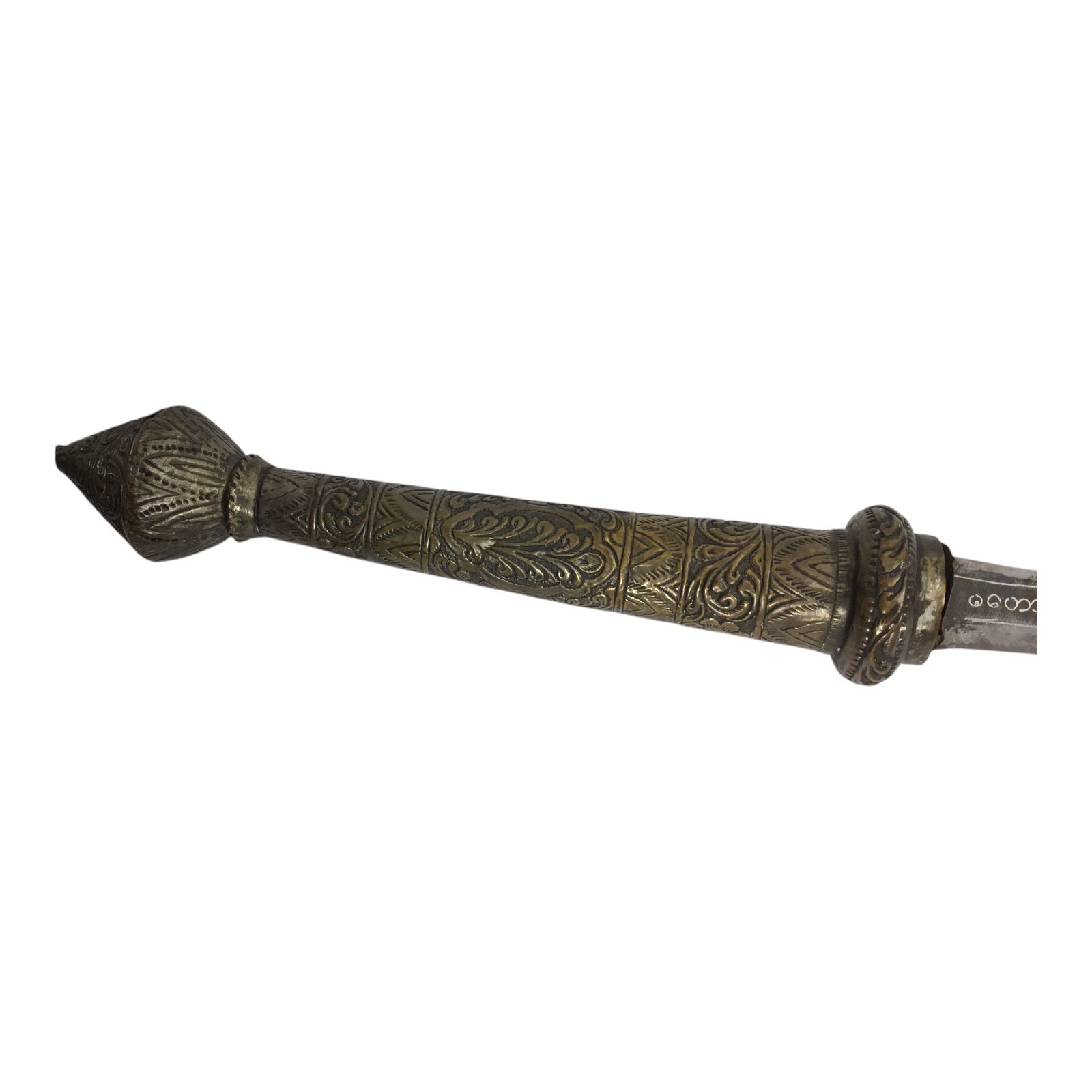 MASSIVE Burmese Dha with Elaborate Silvered Sheath and Fully Decorated Signed Blade