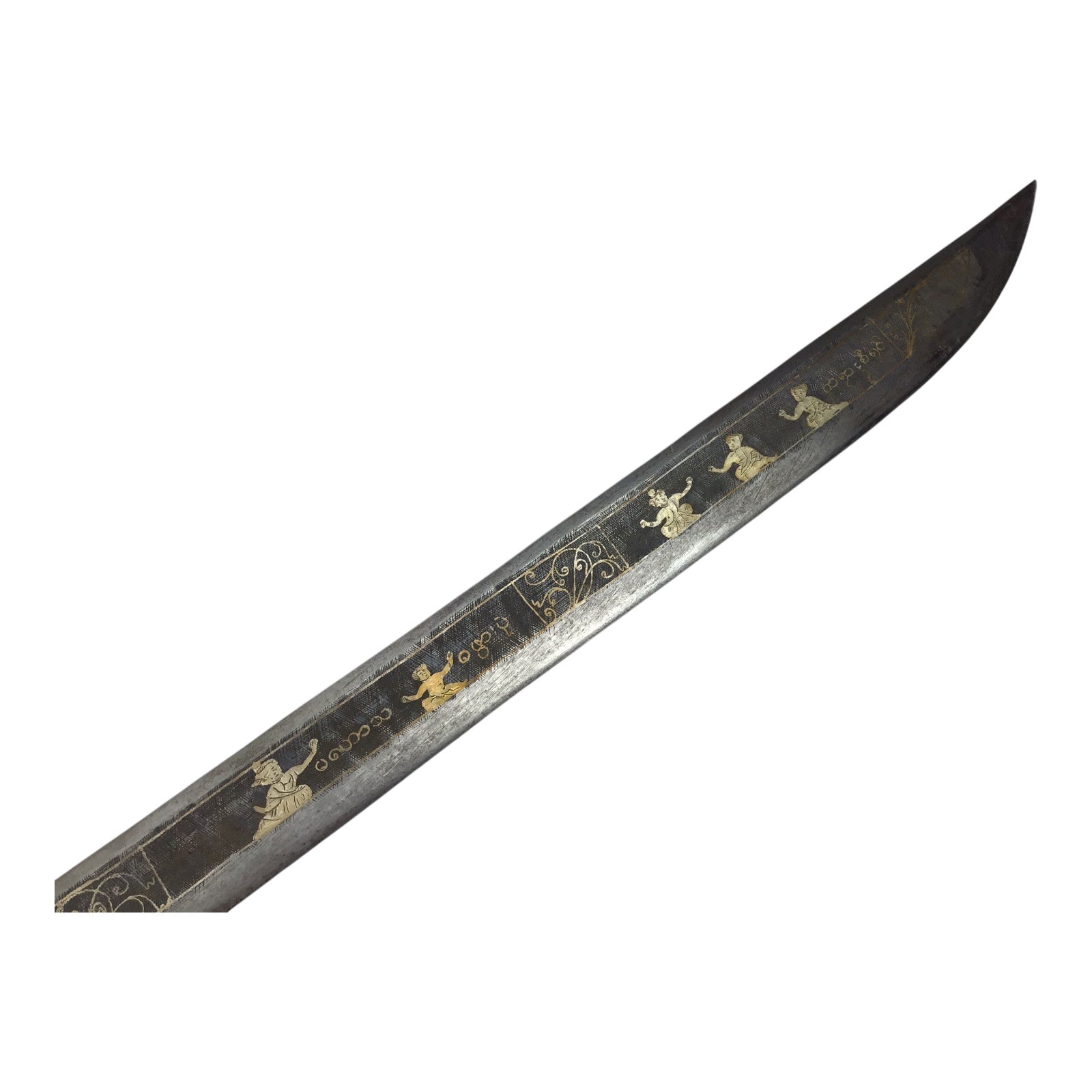 MASSIVE Burmese Dha with Elaborate Silvered Sheath and Fully Decorated Signed Blade