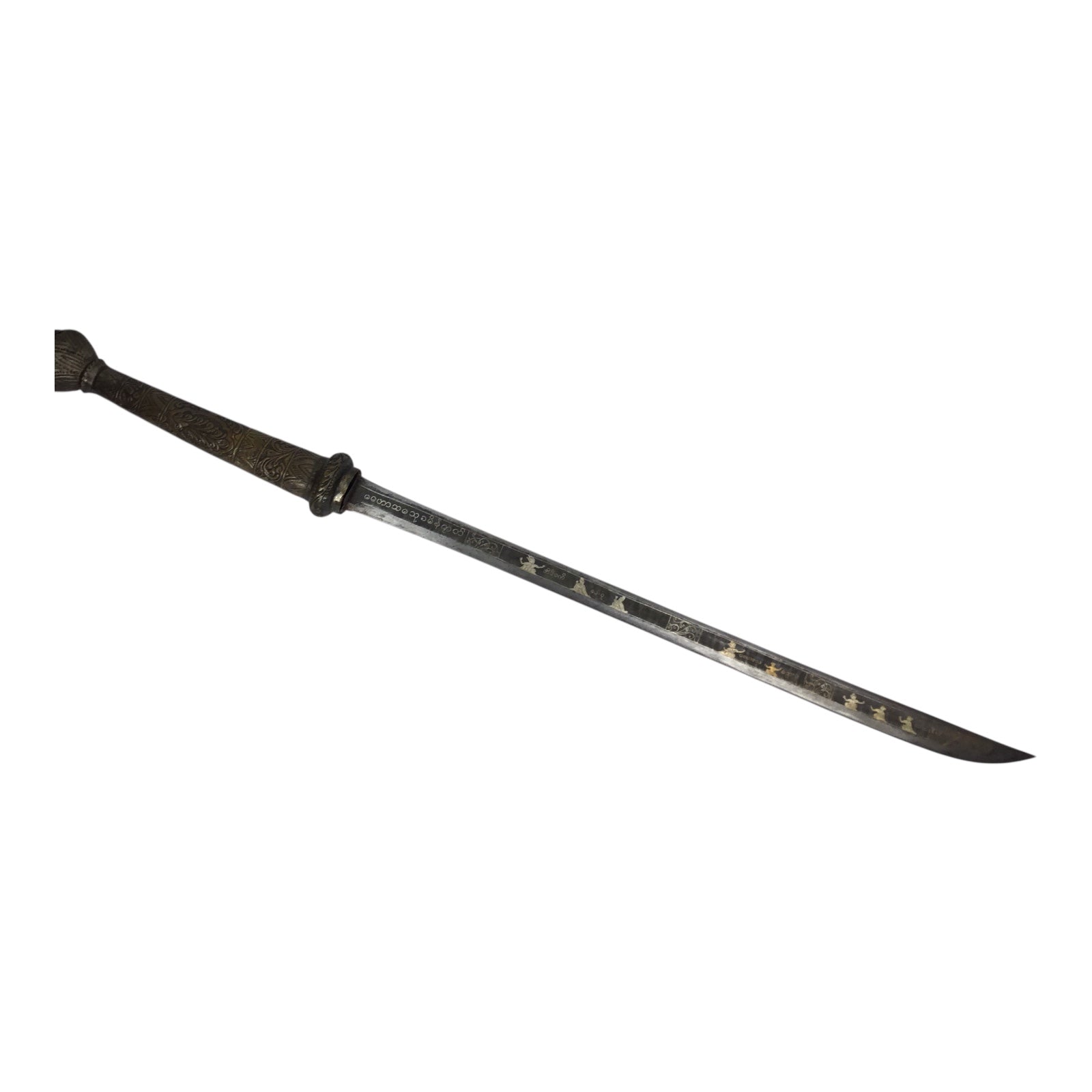 MASSIVE Burmese Dha with Elaborate Silvered Sheath and Fully Decorated Signed Blade