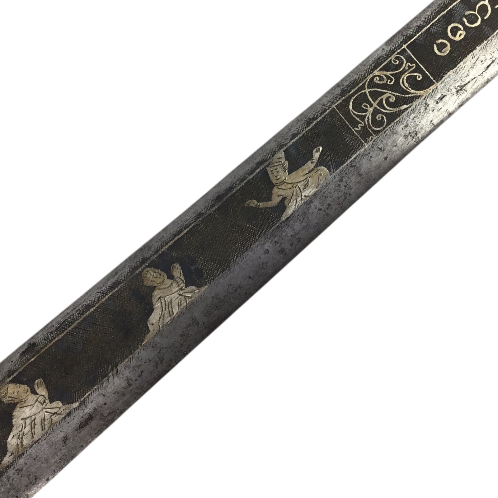 MASSIVE Burmese Dha with Elaborate Silvered Sheath and Fully Decorated Signed Blade