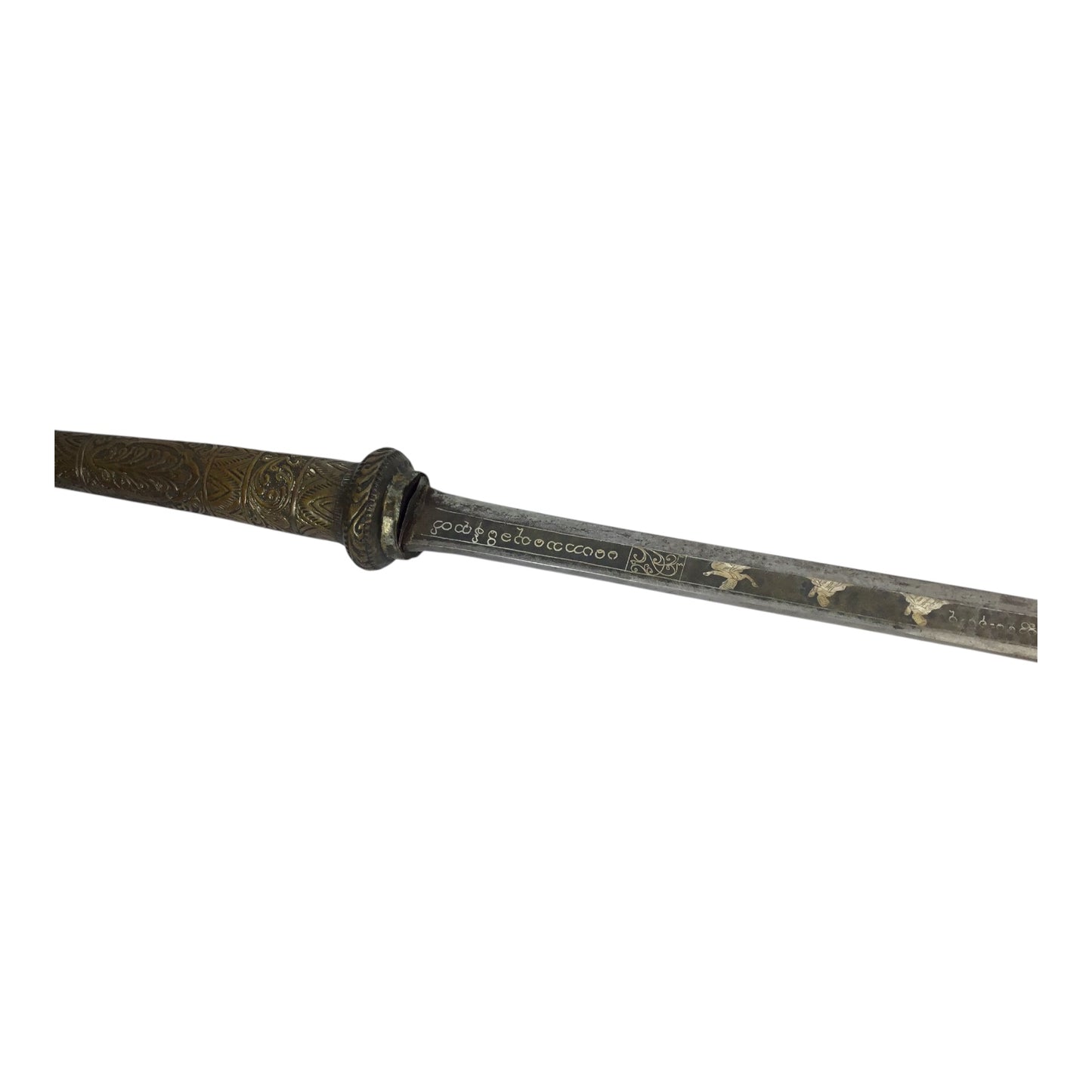 MASSIVE Burmese Dha with Elaborate Silvered Sheath and Fully Decorated Signed Blade