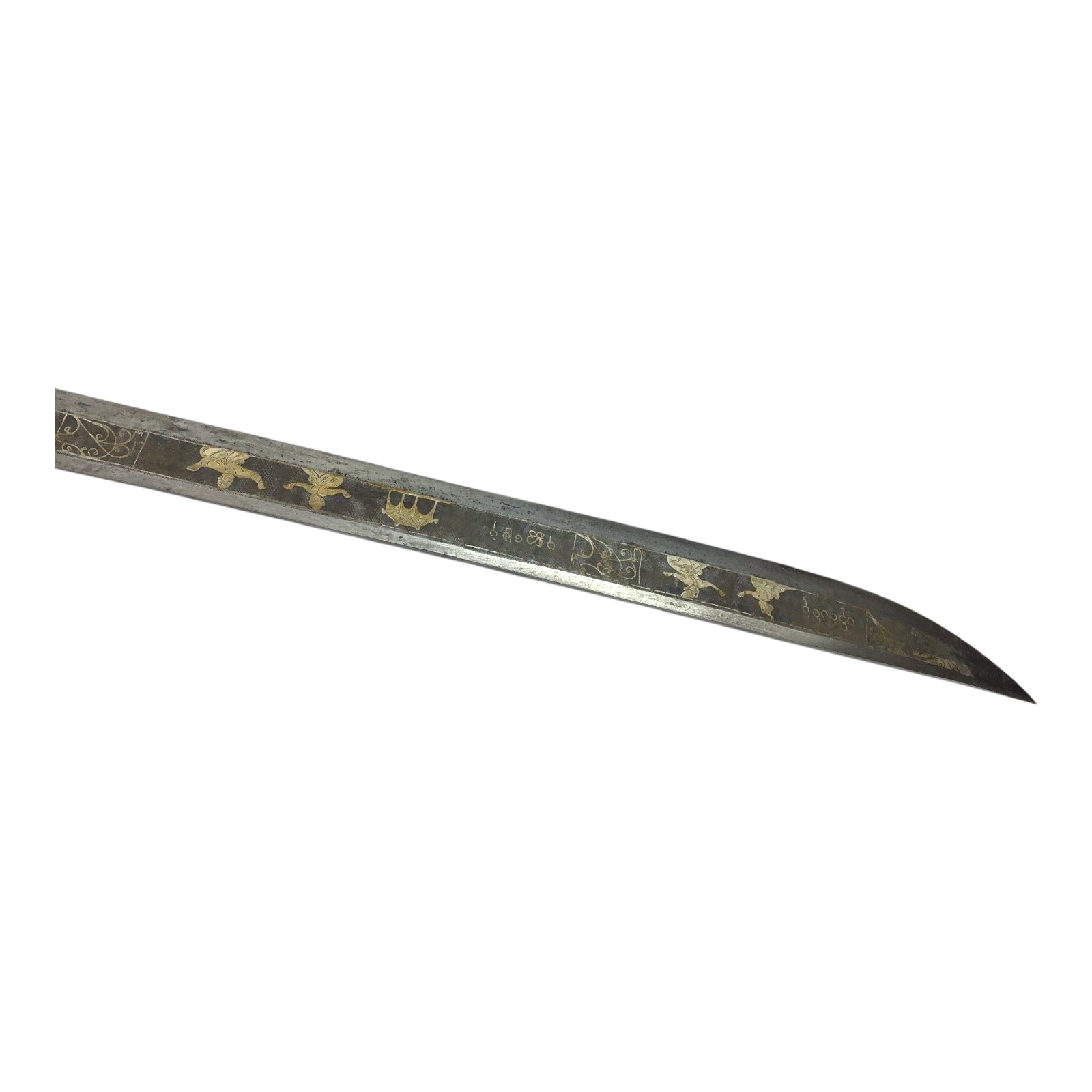 MASSIVE Burmese Dha with Elaborate Silvered Sheath and Fully Decorated Signed Blade