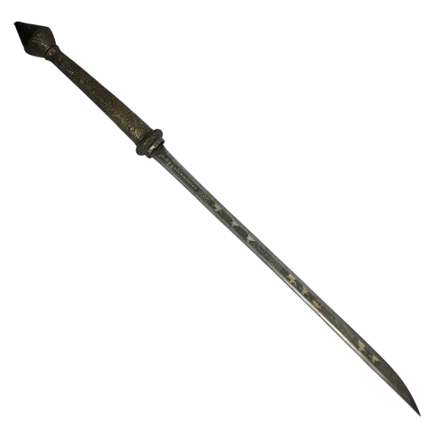 MASSIVE Burmese Dha with Elaborate Silvered Sheath and Fully Decorated Signed Blade