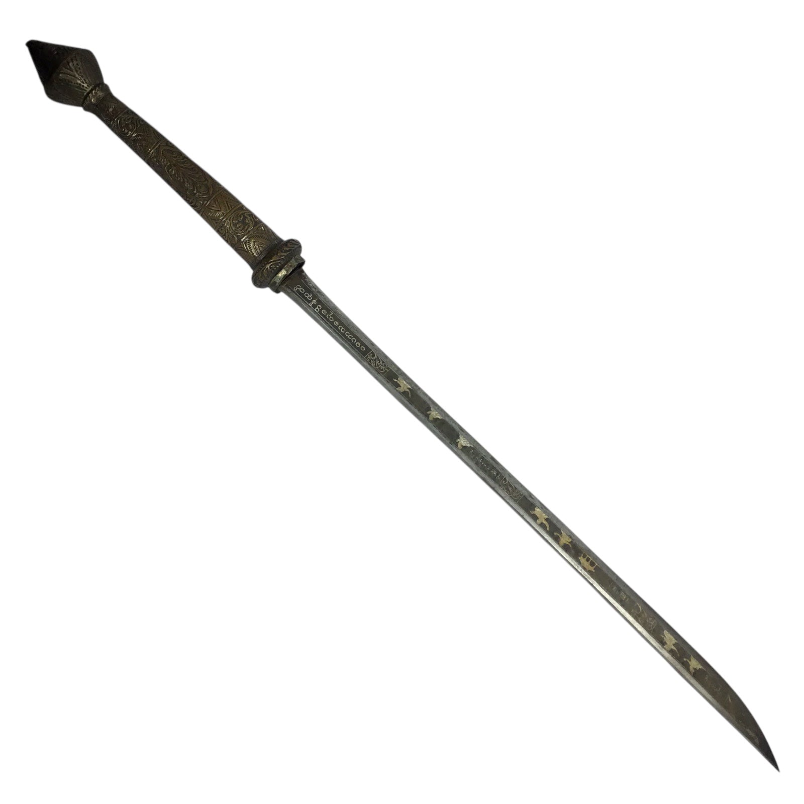 MASSIVE Burmese Dha with Elaborate Silvered Sheath and Fully Decorated Signed Blade