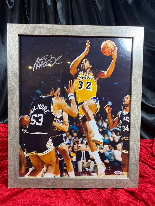 Magic Johnson Signed Photo 14x16 Lakers Framed Display PSA/DNA COA
