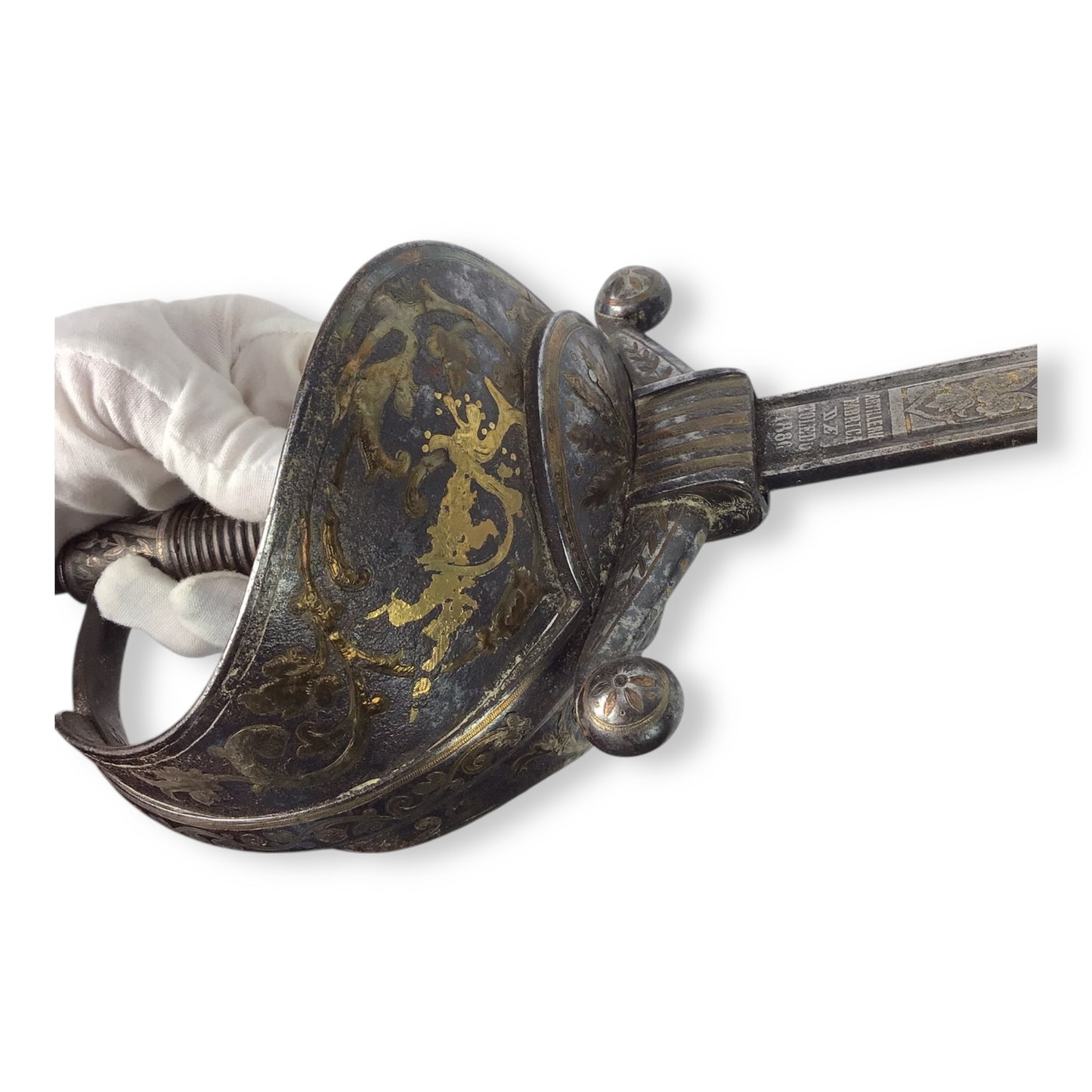 Magnificent Spanish or Mexican Senior Officer Sword with Ancestral Gilt Hilt and Toledo Blade circa 1880
