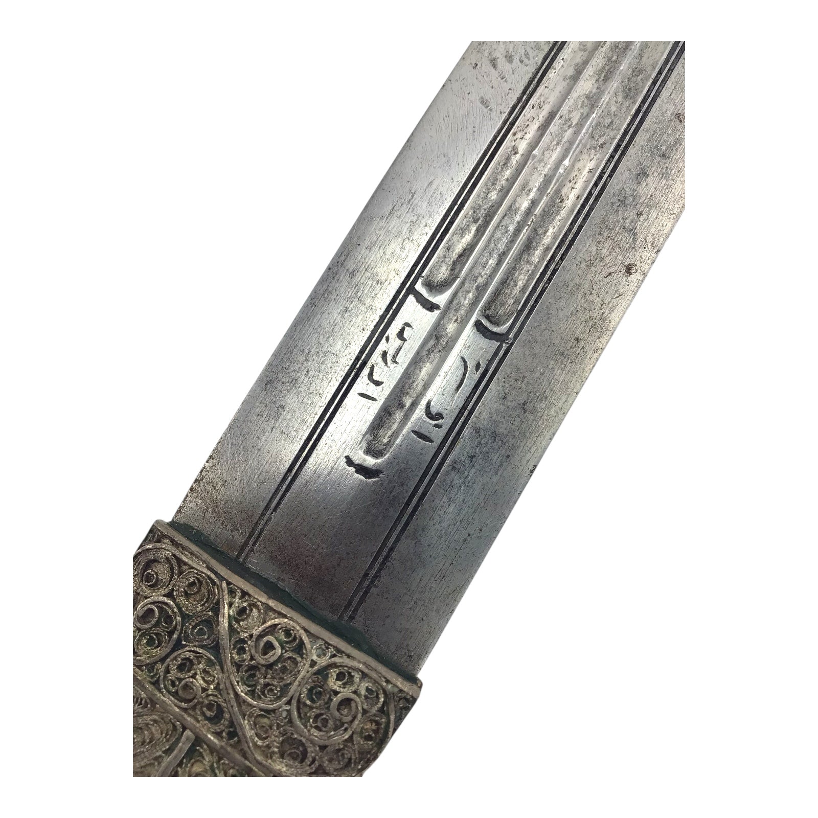 Magnificent Turkish Dagestan Kinjal with Silver Filigree and Signed Blade