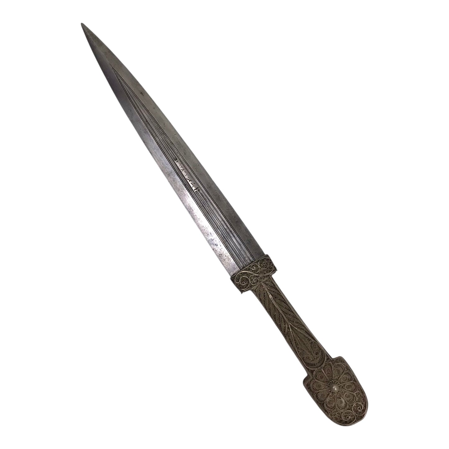 Magnificent Turkish Dagestan Kinjal with Silver Filigree and Signed Blade