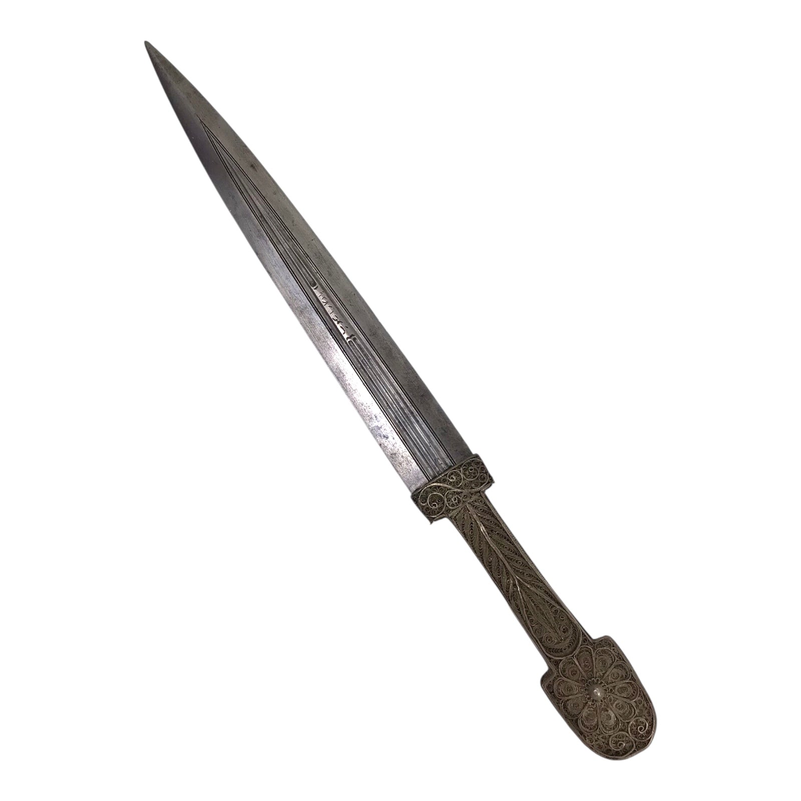 Magnificent Turkish Dagestan Kinjal with Silver Filigree and Signed Blade