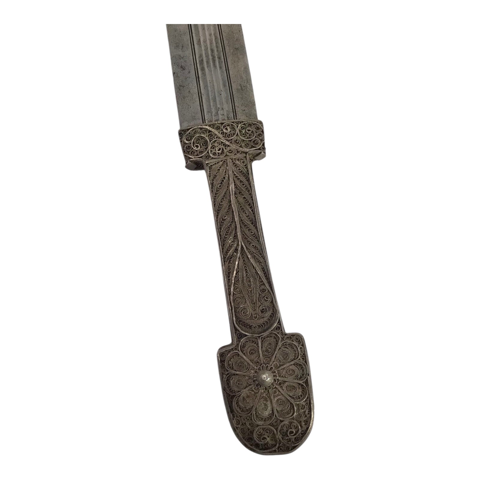 Magnificent Turkish Dagestan Kinjal with Silver Filigree and Signed Blade