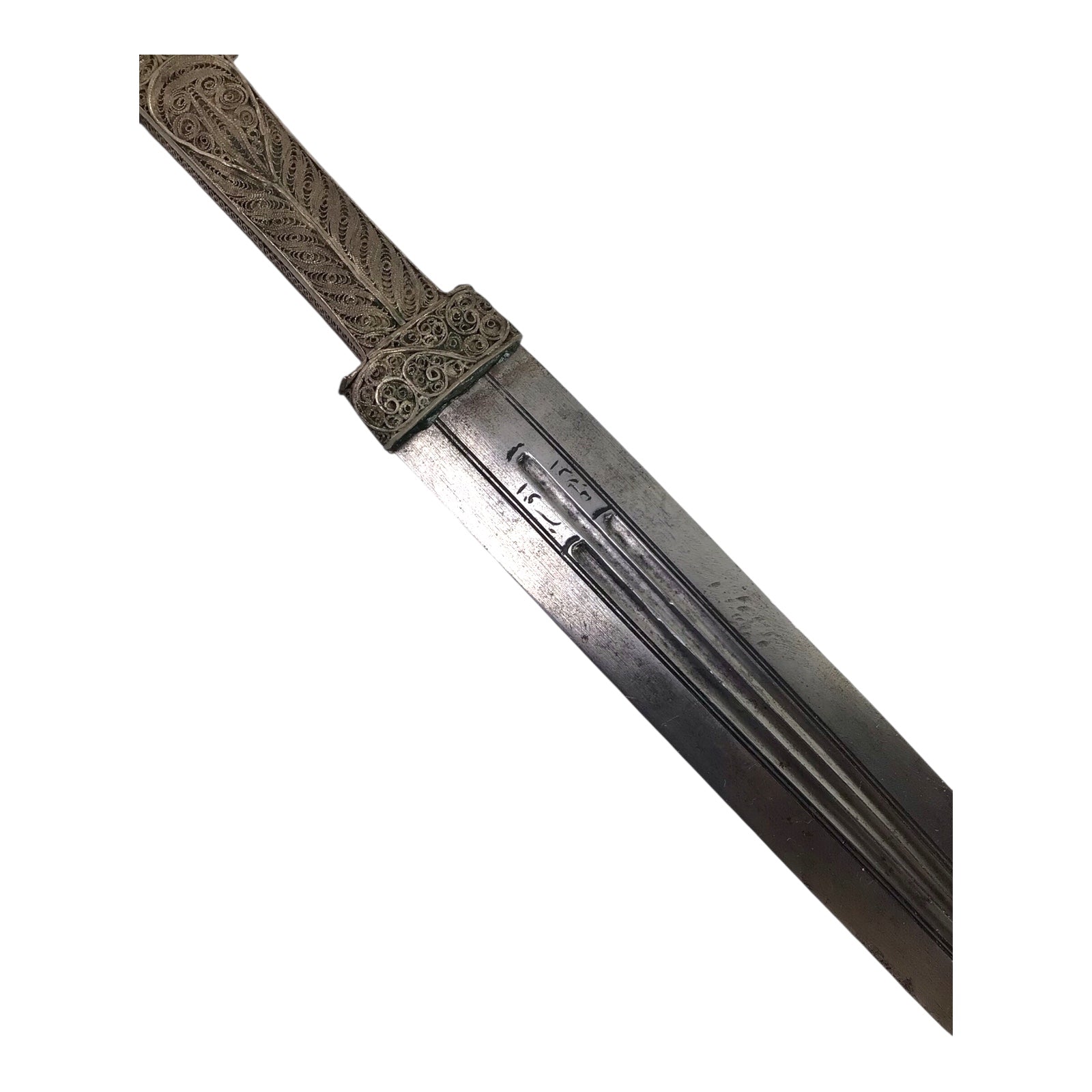 Magnificent Turkish Dagestan Kinjal with Silver Filigree and Signed Blade