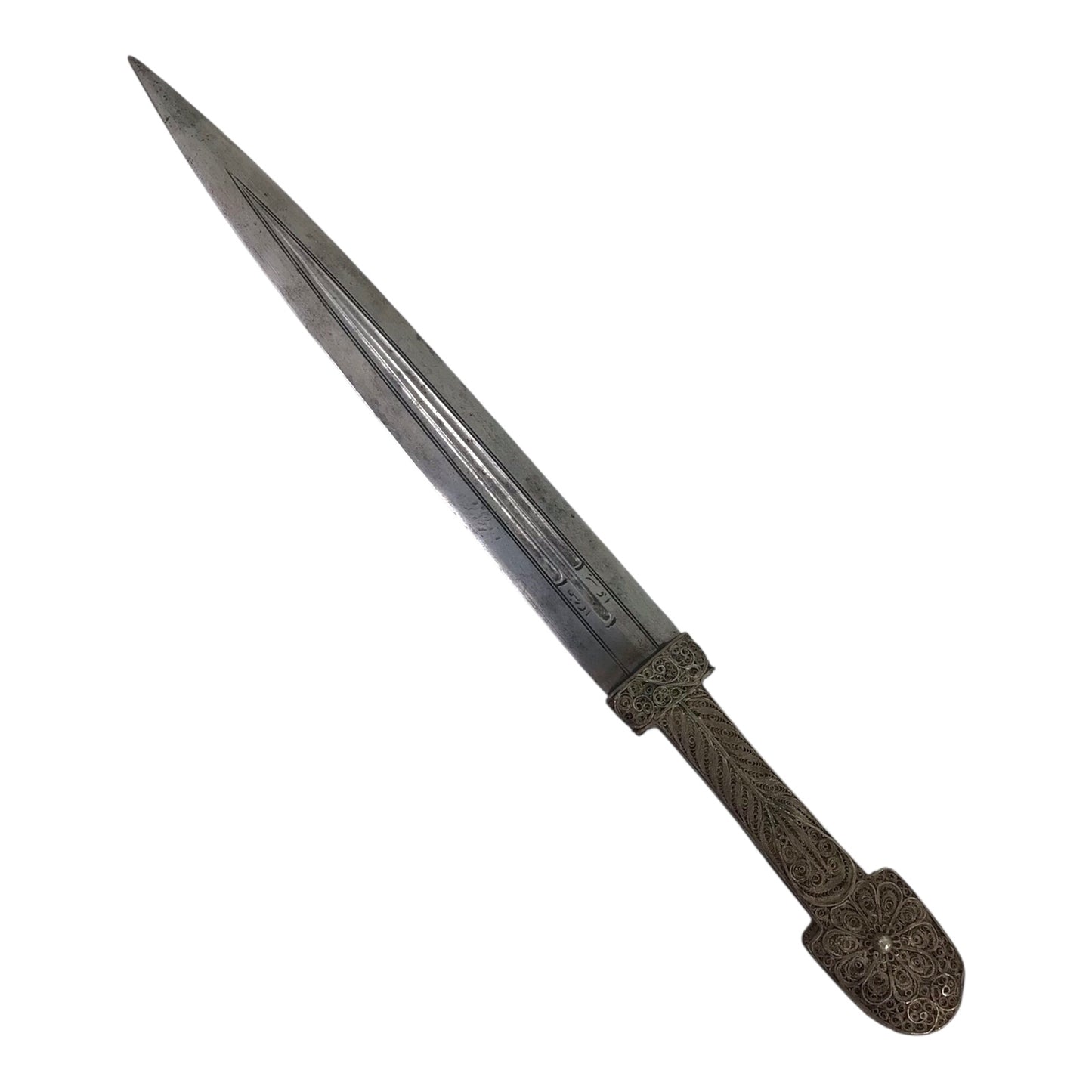 Magnificent Turkish Dagestan Kinjal with Silver Filigree and Signed Blade