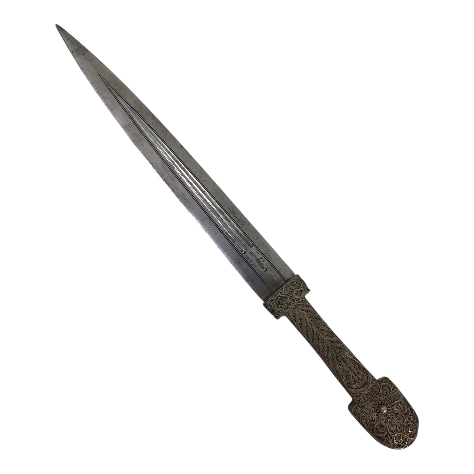 Magnificent Turkish Dagestan Kinjal with Silver Filigree and Signed Blade