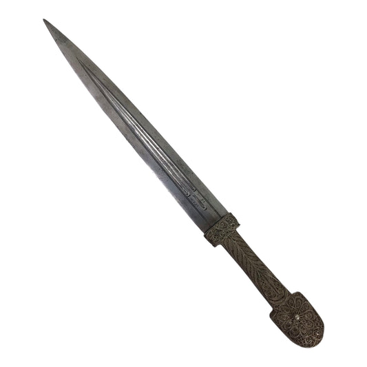 Magnificent Turkish Dagestan Kinjal with Silver Filigree and Signed Blade