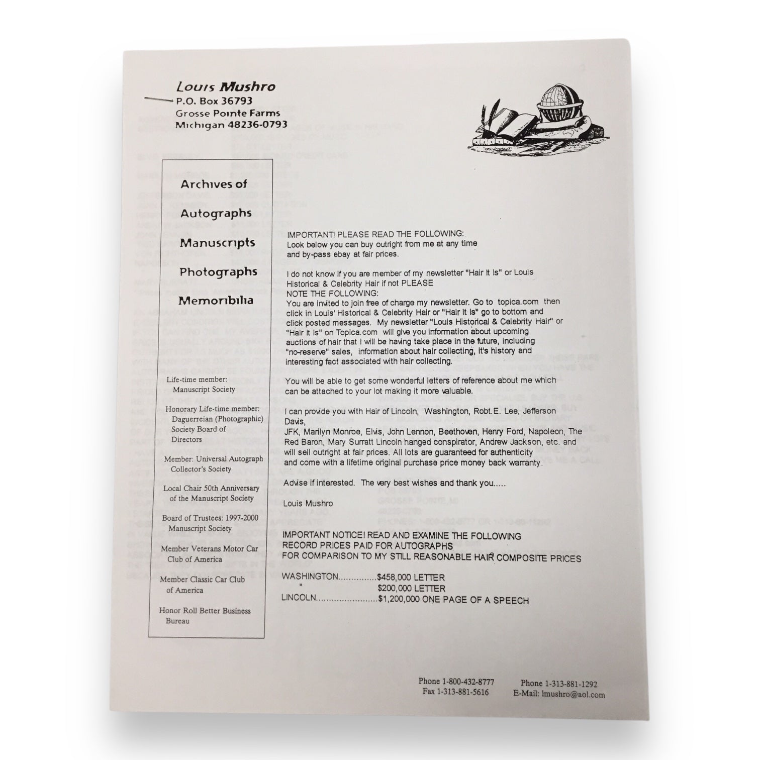 Maria Callas Hair Clipping with Certificate of Authenticity