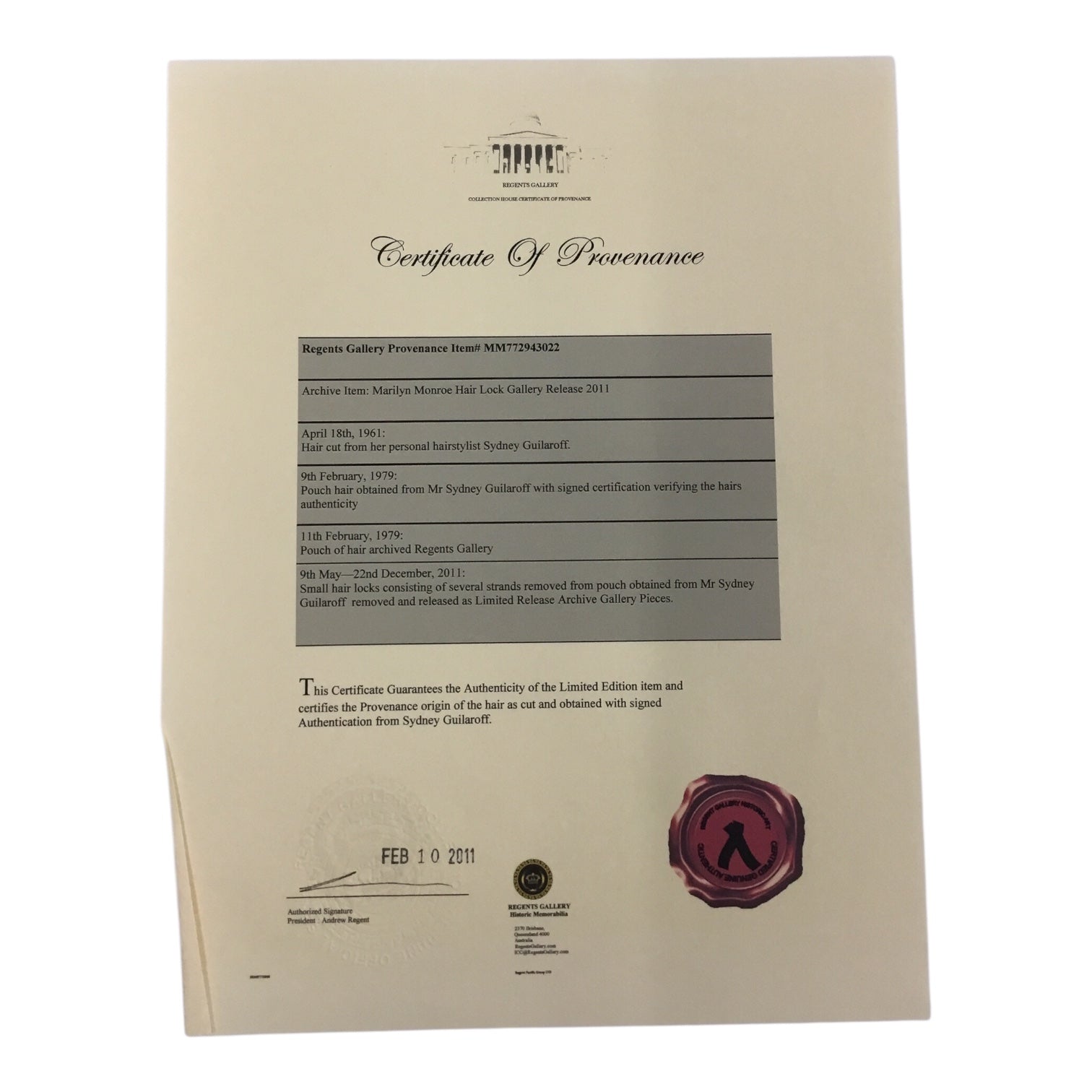 Marilyn Monroe Original Hair Lock and Dress Piece with Certificate of Authenticity