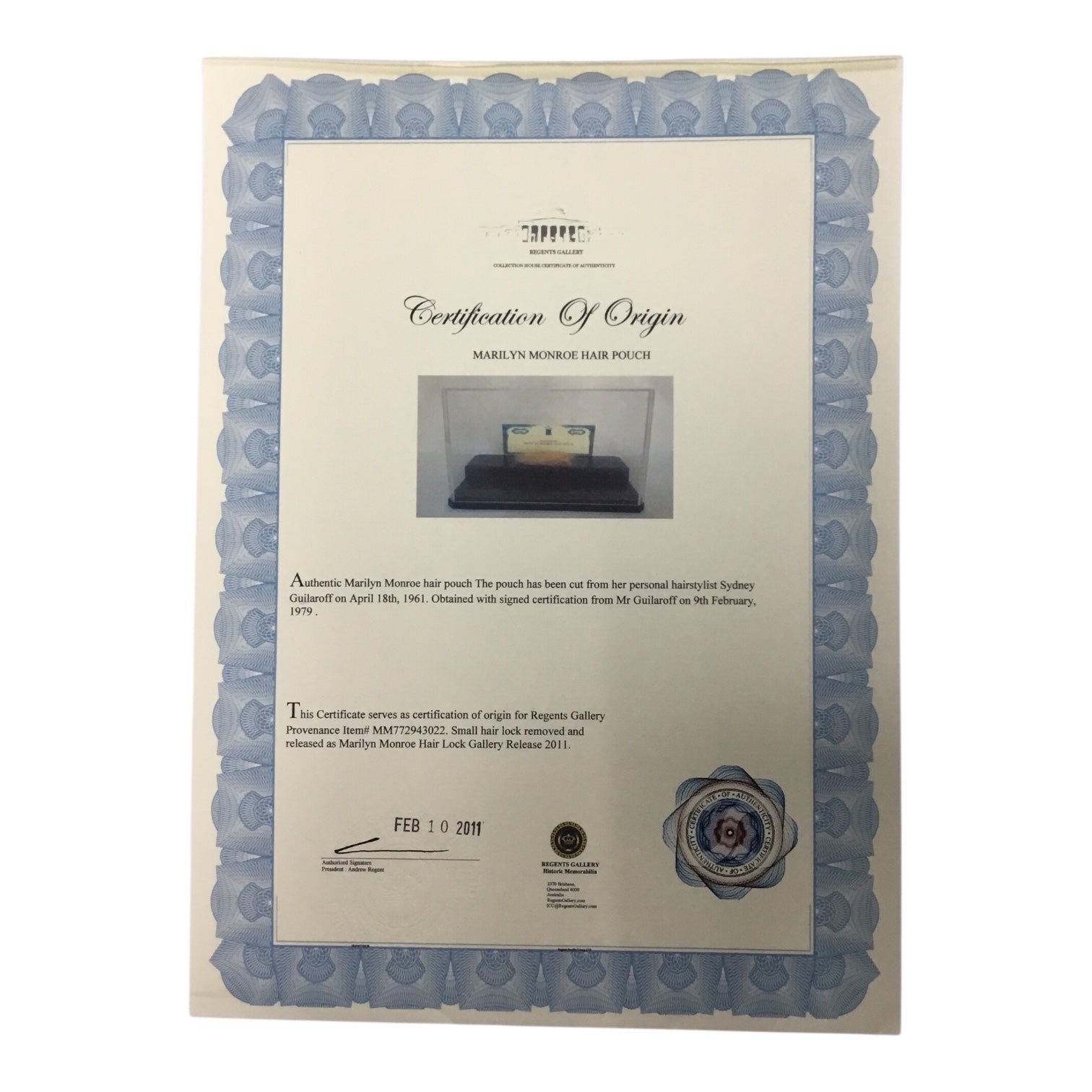 Marilyn Monroe Original Hair Lock and Dress Piece with Certificate of Authenticity