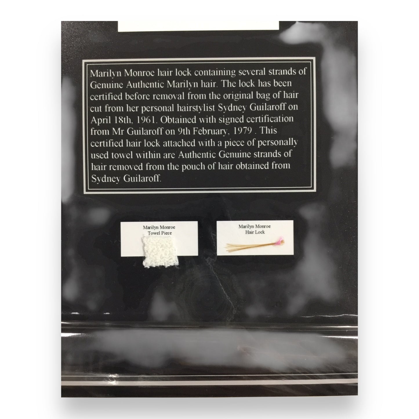 Marilyn Monroe Original Hair Lock and Towel Piece with Certificate of Authenticity