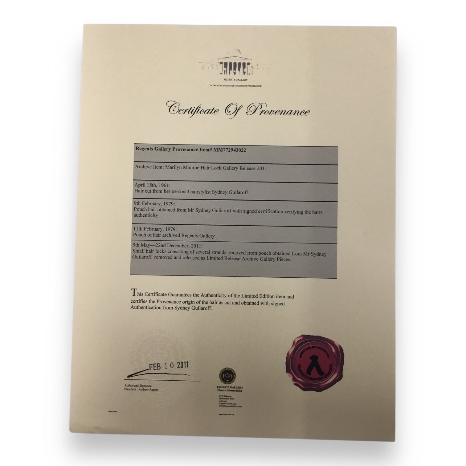 Marilyn Monroe Original Hair Lock and Towel Piece with Certificate of Authenticity