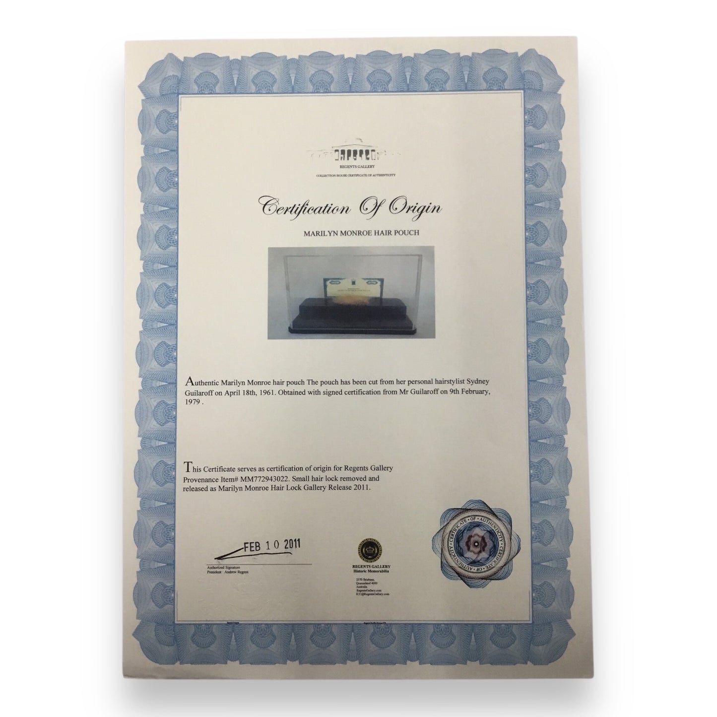 Marilyn Monroe Original Hair Lock and Towel Piece with Certificate of Authenticity