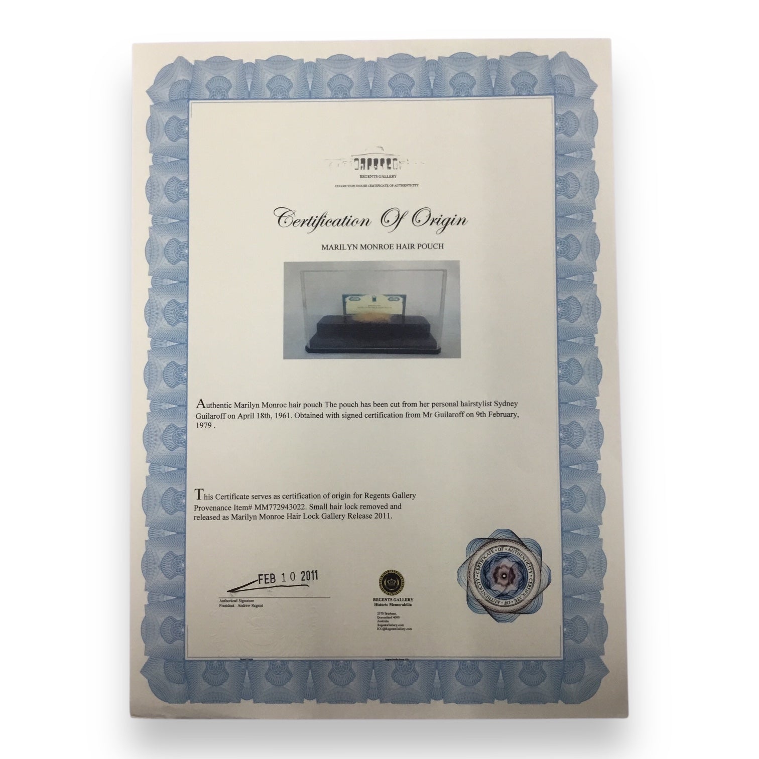 Marilyn Monroe Original Hair Lock and Towel Piece with Certificate of Authenticity