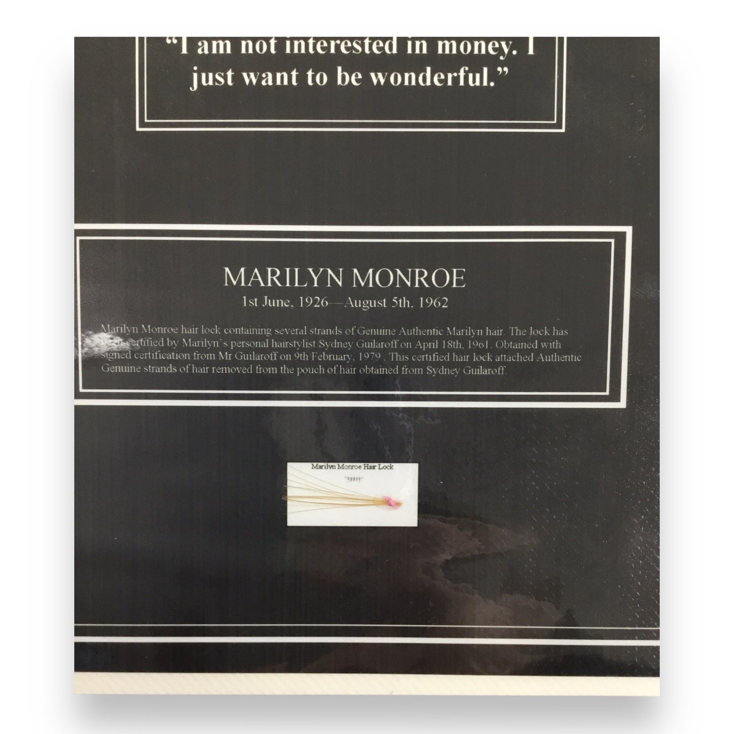 Marilyn Monroe Original Hair Lock with Certificate of Authenticity