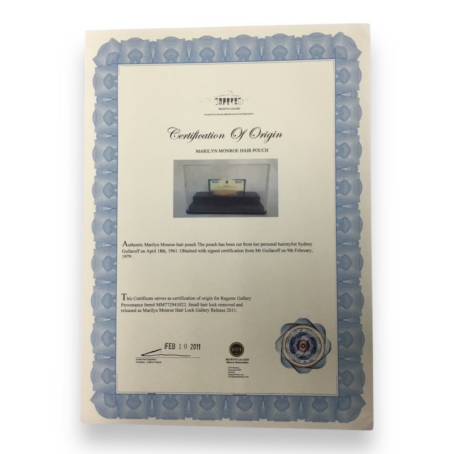 Marilyn Monroe Original Hair Lock with Certificate of Authenticity