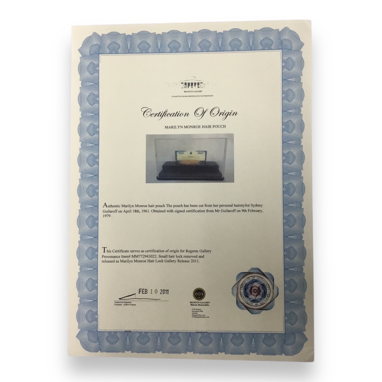 Marilyn Monroe Original Hair Lock with Certificate of Authenticity