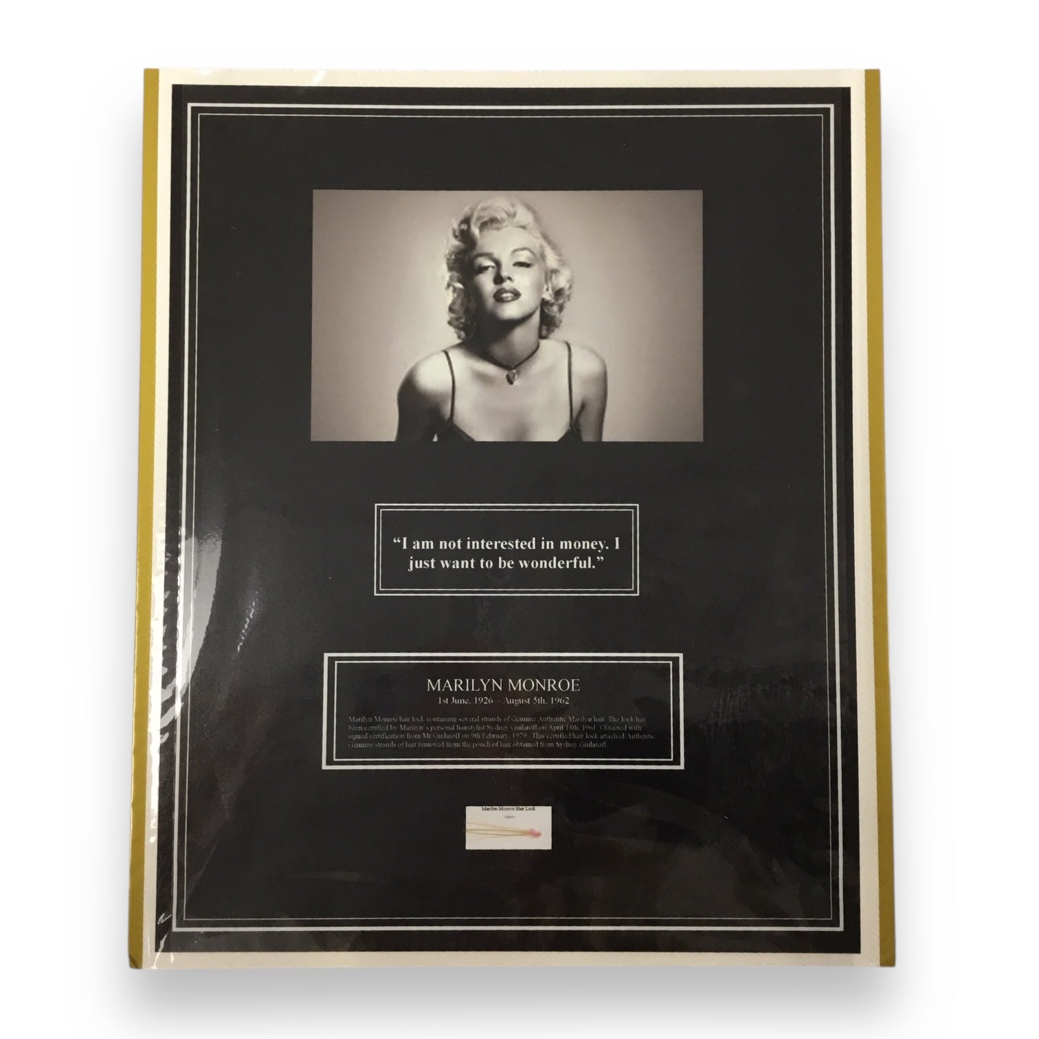 Marilyn Monroe Original Hair Lock with Certificate of Authenticity
