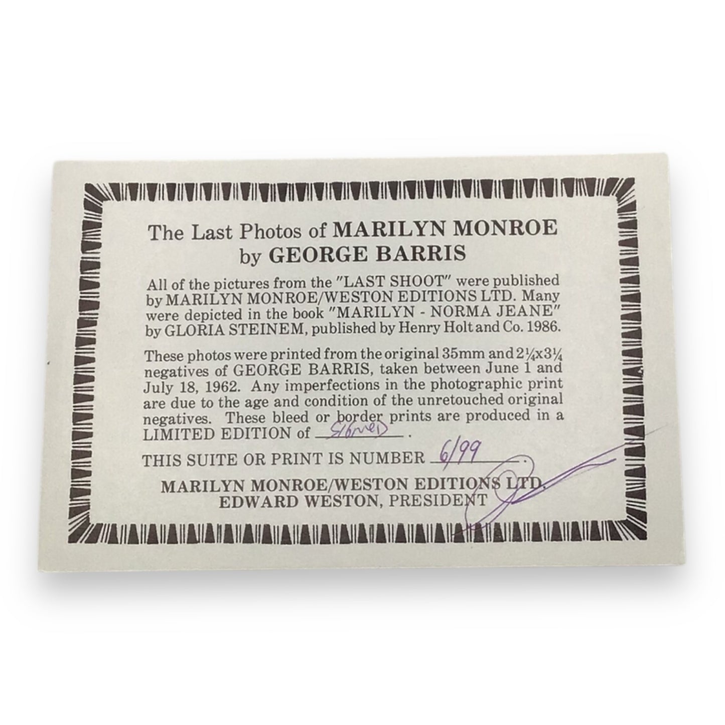 Marilyn Monroe “The Last Photos” Museum Collection – George Barris Framed Signed Print Set | Museum Edition #8 of 10