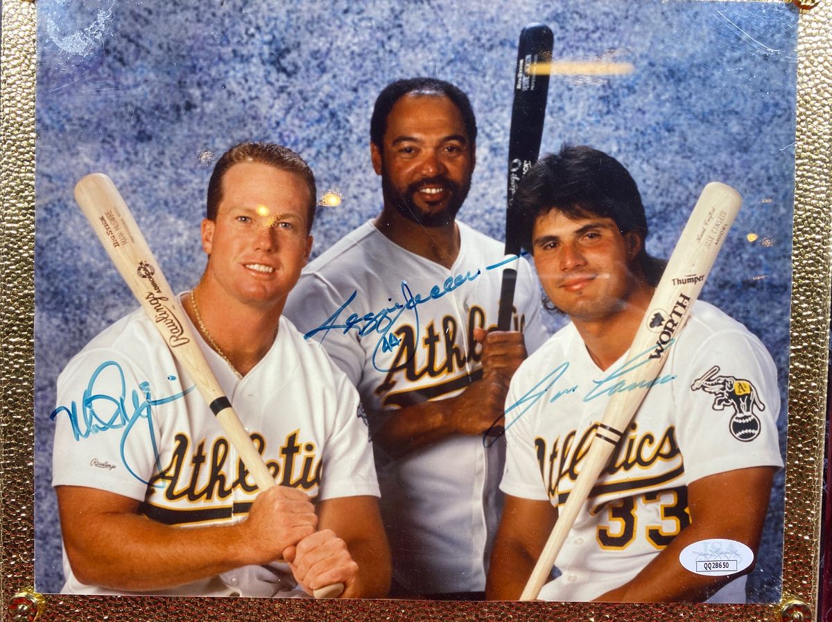 Mark McGwire, Reggie Jackson, Jose Canseco Autographed 8x10" Photo on Plaque COA