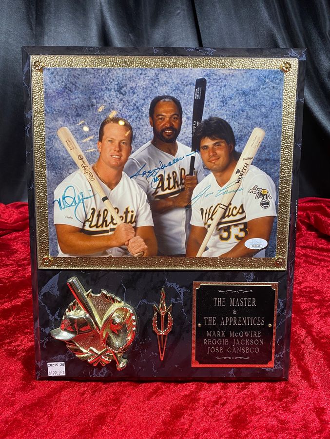 Mark McGwire, Reggie Jackson, Jose Canseco Autographed 8x10" Photo on Plaque COA