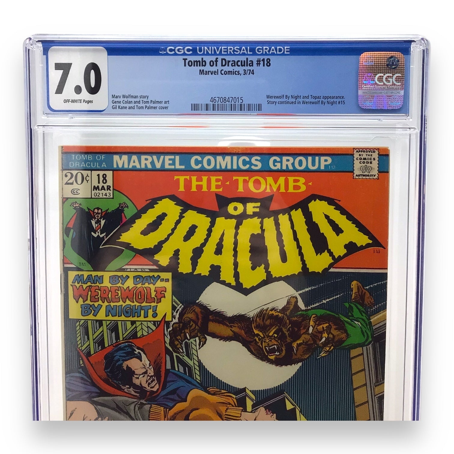 Marvel Comics Tomb of Dracula #18 - CGC Graded 7.0