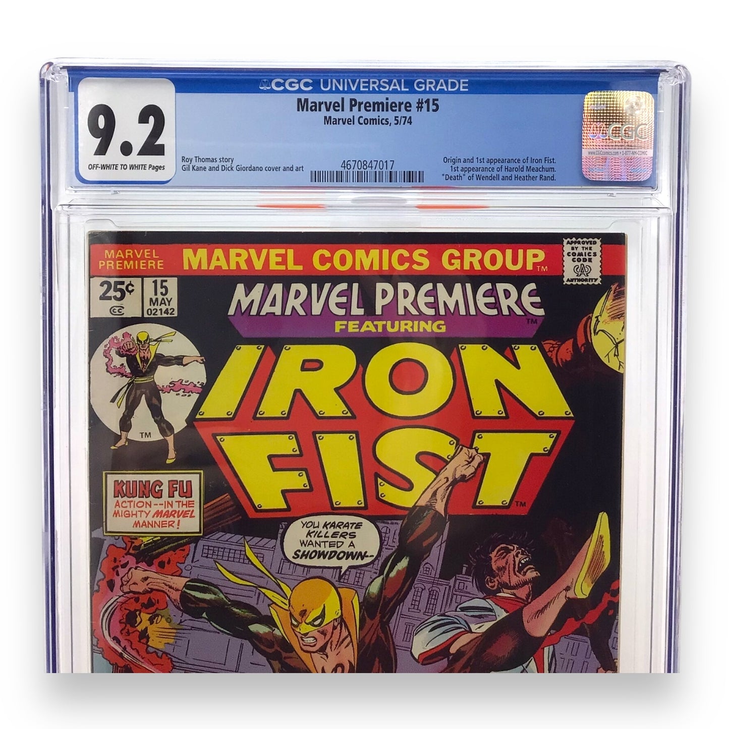 Marvel Premiere #15 First Appearance of Iron Fist & Harold Meachum - CGC Graded 9.2