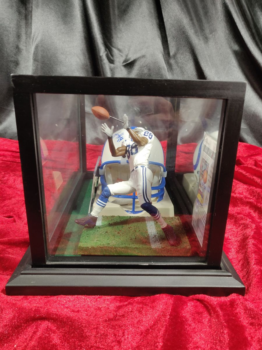 Marvin Harrison Colts Autographed Mini Helmet Shadowbox w/ Jersey Card & Figure