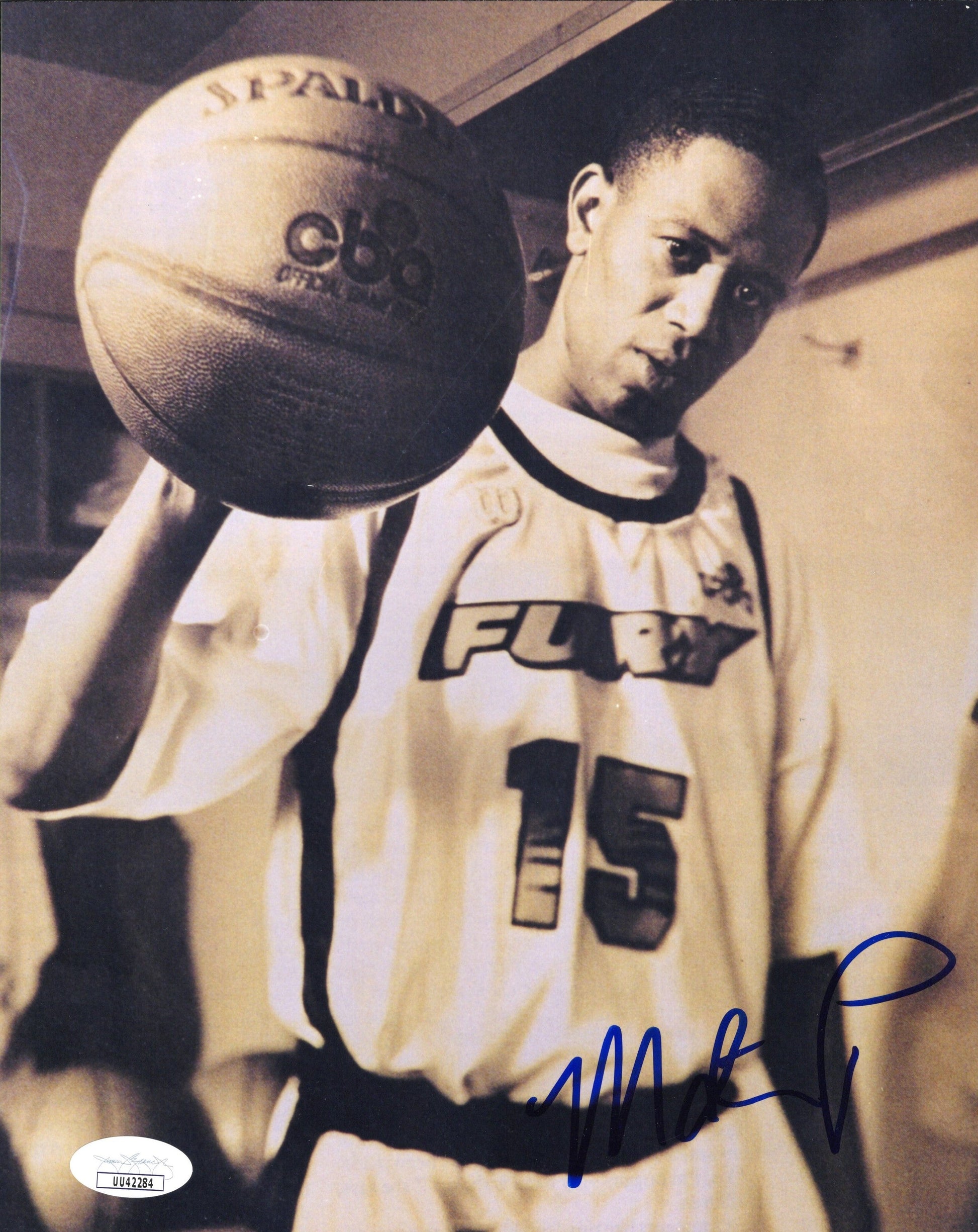 Master P Signed Photo 8x10, Master P Autograph Holding Fort Wayne Fury CBA Program Basketball in Fury #15 Jersey Rare Photo Sepia, JSA and PSA Letter Double Certified Authentic UU42284