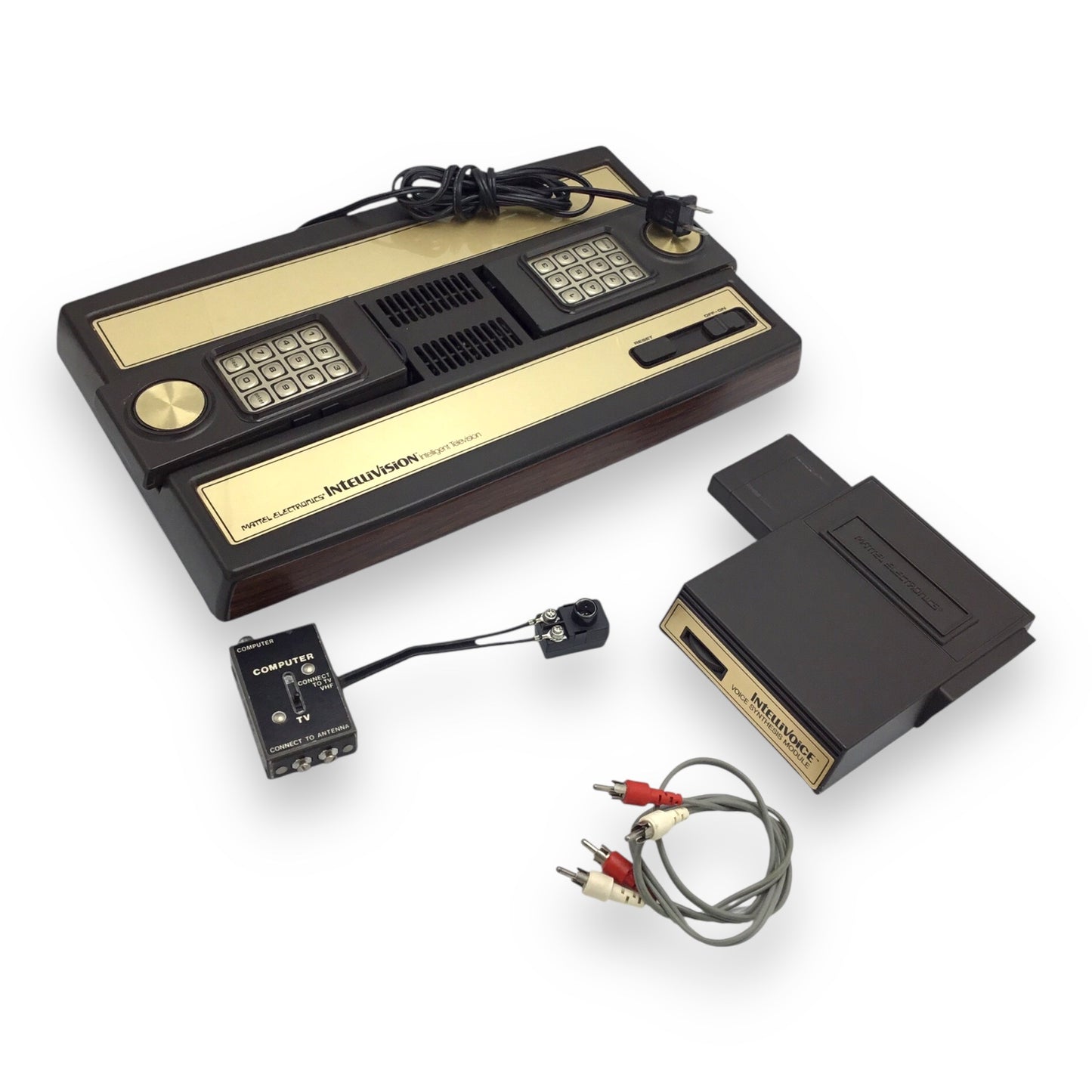 Mattel Intellivision 2609 Console w/ Controllers, RF Cable & Intellivoice Module – Tested