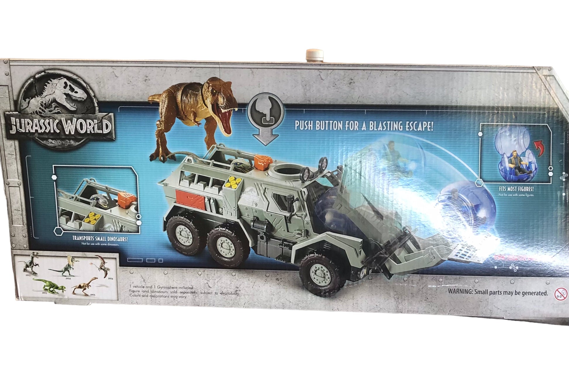 Mattel Jurassic World Gyrosphere Blast Vechicle 2017 New In Box