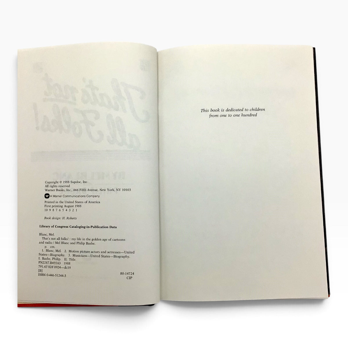 Mel Blanc Signed That's Not All Folks! – My Life in the Golden Age of Cartoons and Radio – 1988 Hardcover