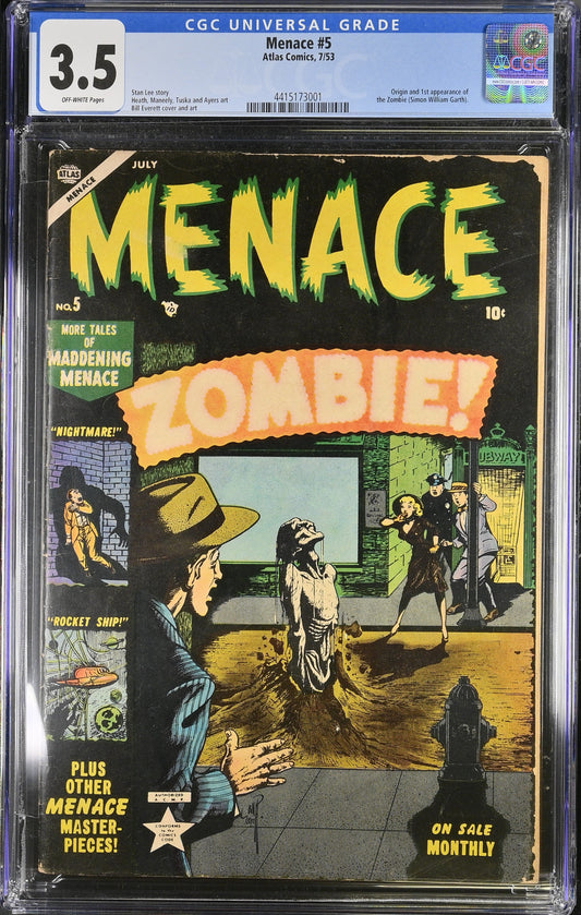 Menace #5 (Atlas Comics) - 1953 - CGC 3.5 - First Appearance of The Zombie